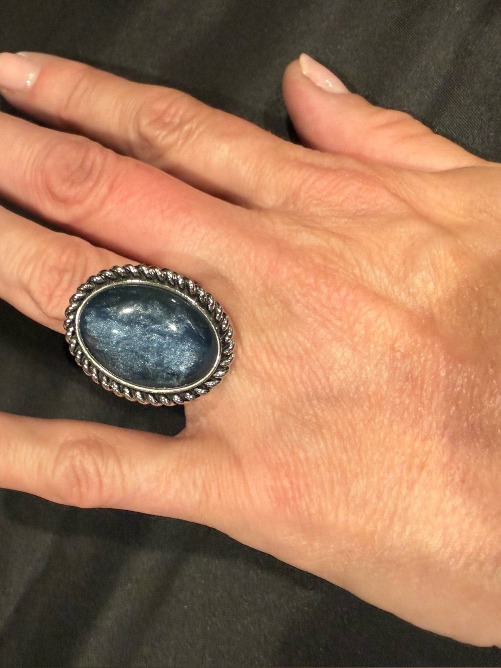 Vintage Sterling Silver Blue Statement Ring Large Oval Cabochon Boho
